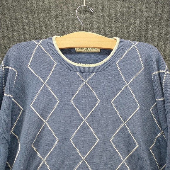 John Ashford Men's Pullover Golf Sweater Blue XL Diamond Argyle Crew Neck Cotton - Picture 3 of 13